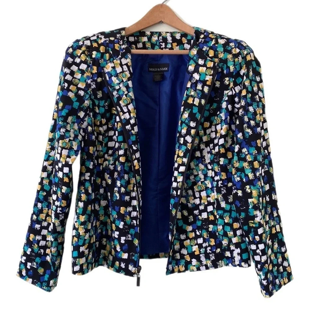 80s Geometric print zip front Jacket by Molly & Maxx size small
